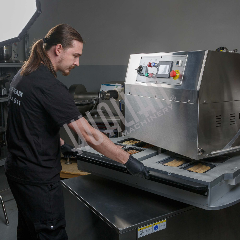 Полуавтоматический запайщик лотков ротационного типа (4 лотка,187*137*120) HVT-450R (нерж.) Hualian - Купить с доставкой по всей России - 21