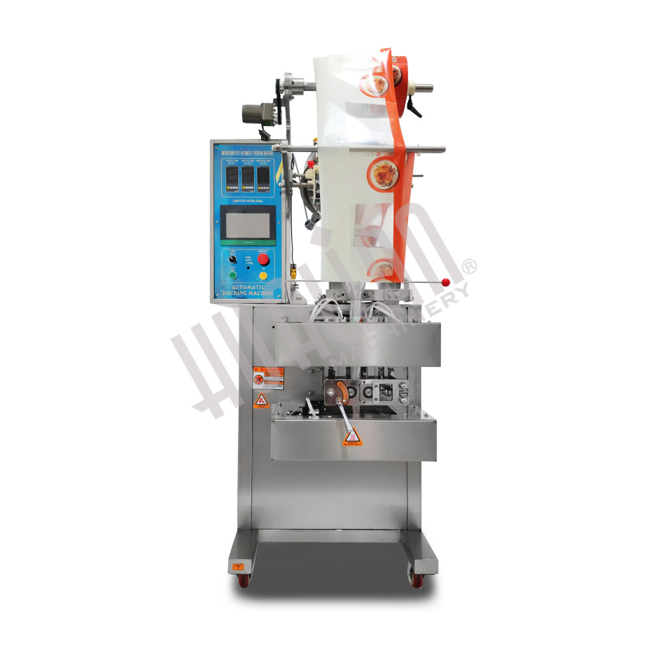 Автоматическая фасовочно-упаковочная машина DXDF-320RH-E (нерж., 4-х шовн. пакет, 15-100 мл, W пленки 240 мм, насечка, зубч. нож) Hualian - Купить с доставкой по всей России