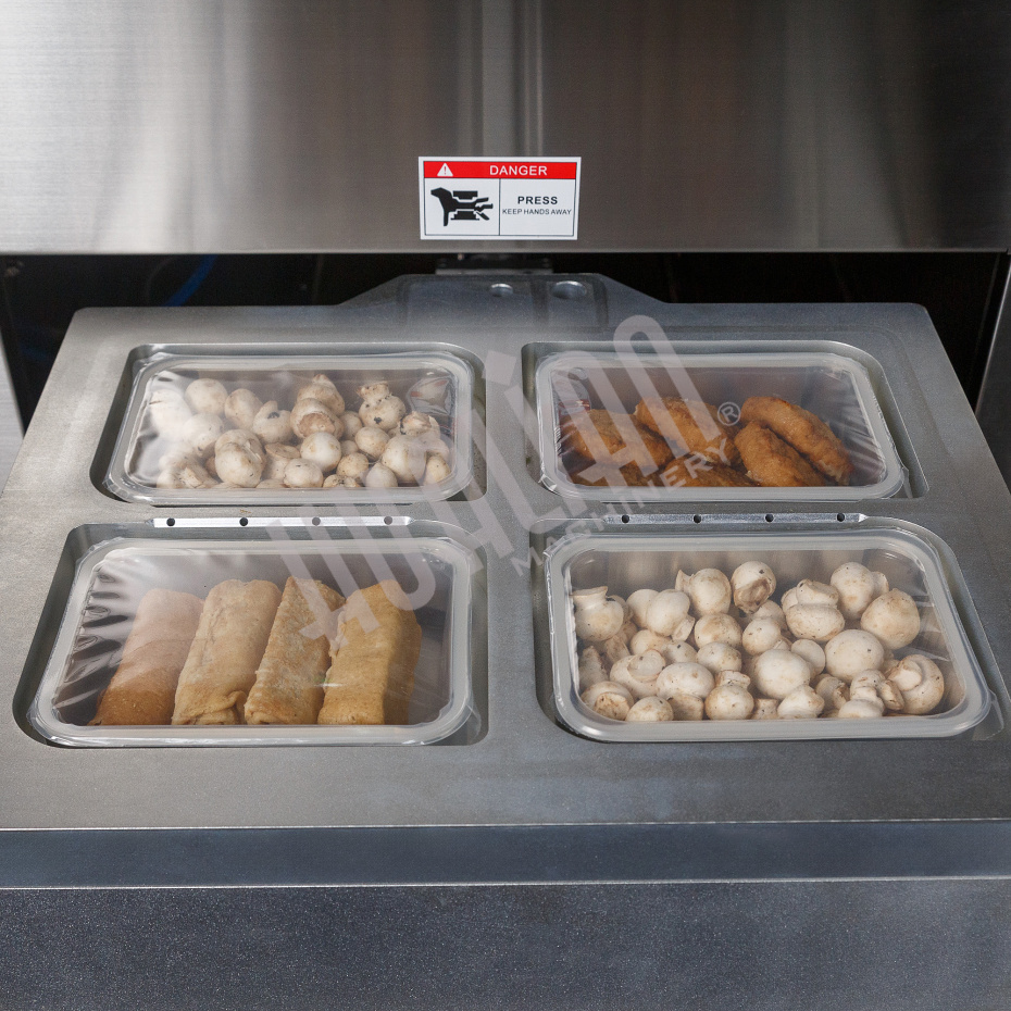 Полуавтоматический запайщик лотков HVT-550M/4 (нерж.) (4 лотка,210*148*(20-100)) Hualian - Купить с доставкой по всей России - 4