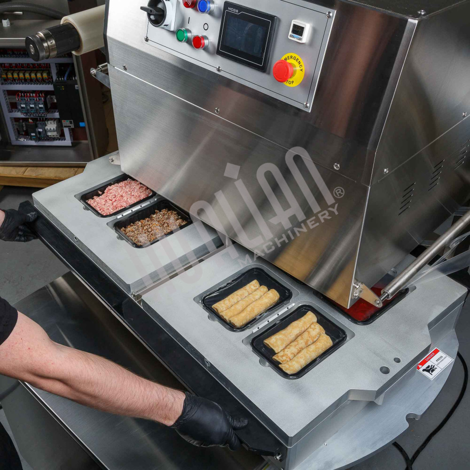 Полуавтоматический запайщик лотков ротационного типа (4 лотка,187*137*120) HVT-450R (нерж.) Hualian - Купить с доставкой по всей России - 22