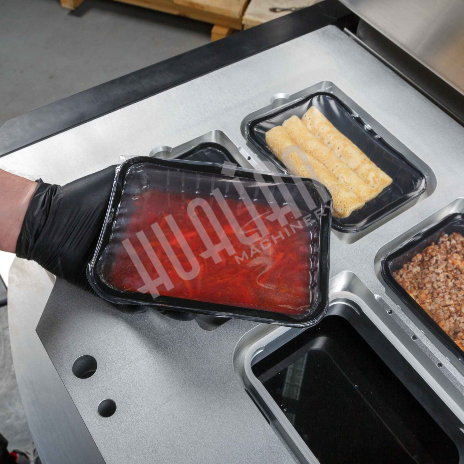 Полуавтоматический запайщик лотков ротационного типа (4 лотка,187*137*120) HVT-450R (нерж.) Hualian - Купить с доставкой по всей России - 24