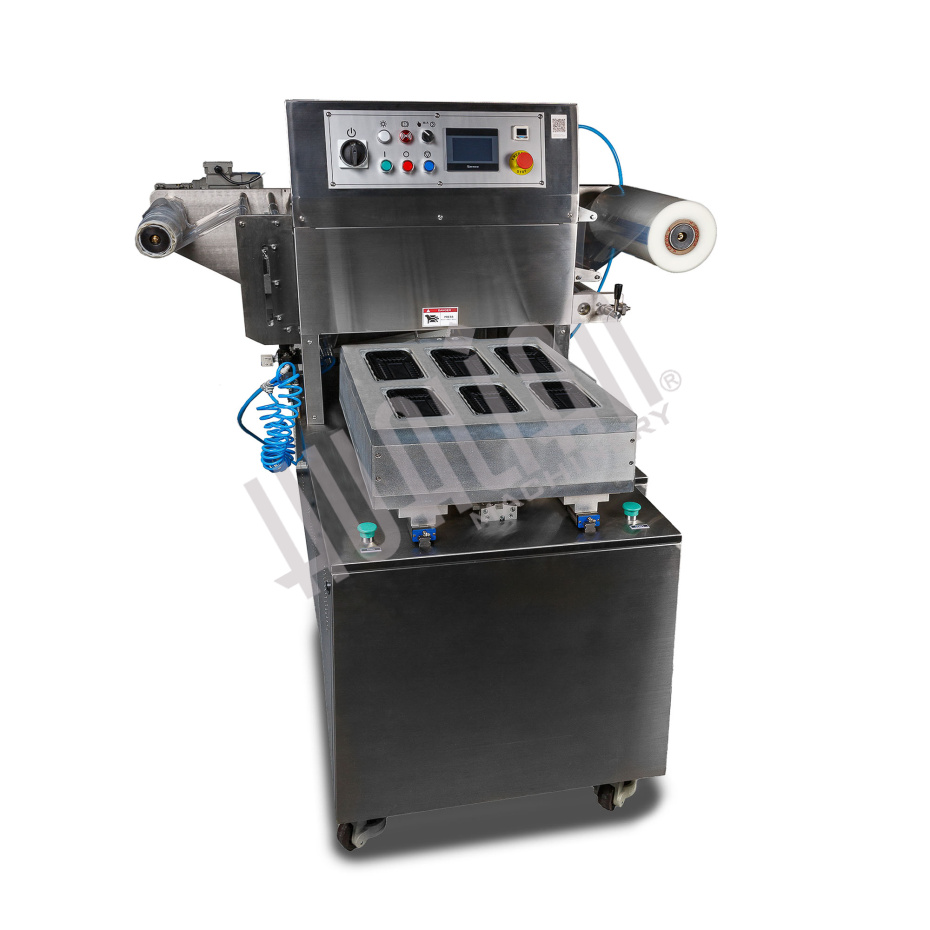 Полуавтоматический запайщик лотков HVT-550M/6 (нерж.) (6 лотков,187*137*(18-120)) Hualian - Купить с доставкой по всей России - 2