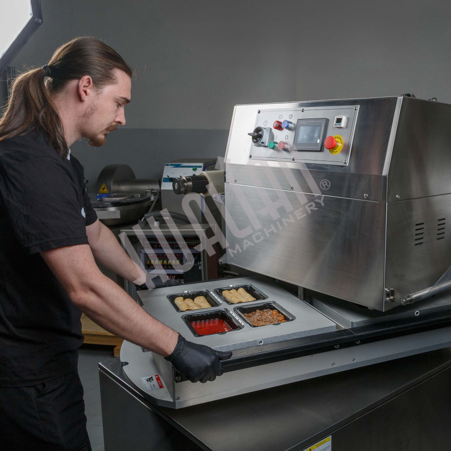 Полуавтоматический запайщик лотков ротационного типа (4 лотка,187*137*120) HVT-450R (нерж.) Hualian - Купить с доставкой по всей России - 17