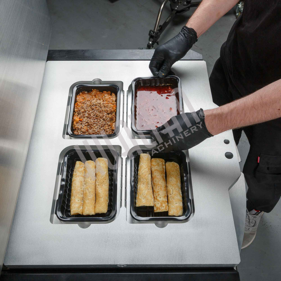 Полуавтоматический запайщик лотков ротационного типа (4 лотка,187*137*120) HVT-450R (нерж.) Hualian - Купить с доставкой по всей России - 12