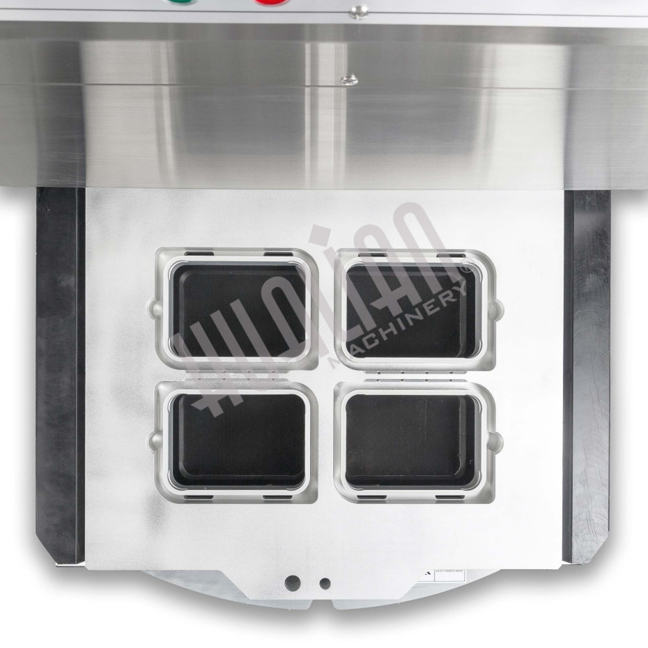 Полуавтоматический запайщик лотков ротационного типа (4 лотка,187*137*120) HVT-450R (нерж.) Hualian - Купить с доставкой по всей России - 10