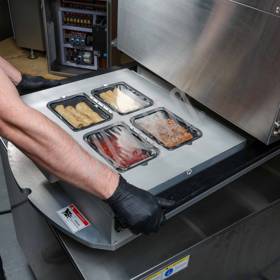 Полуавтоматический запайщик лотков ротационного типа (4 лотка,187*137*120) HVT-450R (нерж.) Hualian - Купить с доставкой по всей России - 23