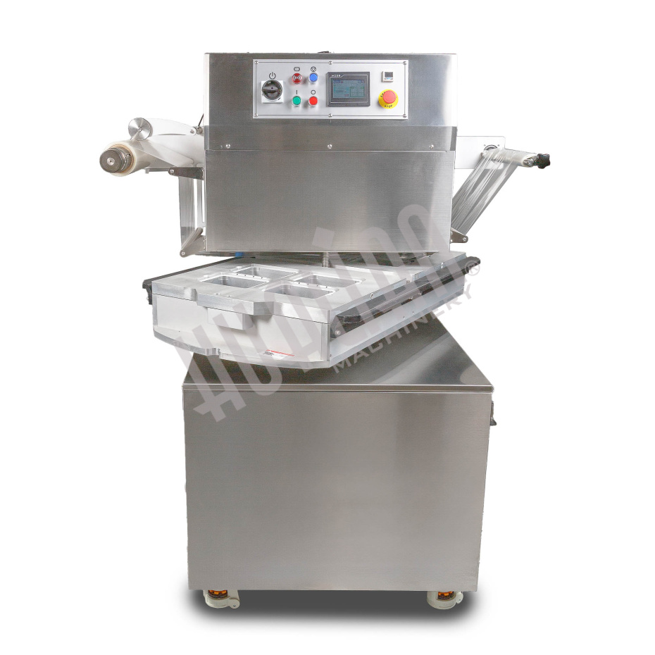 Полуавтоматический запайщик лотков ротационного типа (4 лотка,187*137*80) HVT-450R (нерж.) Hualian - Купить с доставкой по всей России