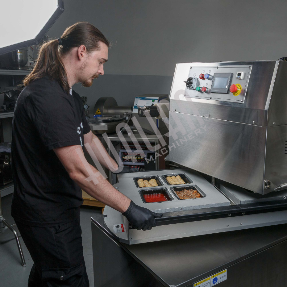 Полуавтоматический запайщик лотков ротационного типа (4 лотка,187*137*120) HVT-450R (нерж.) Hualian - Купить с доставкой по всей России - 18