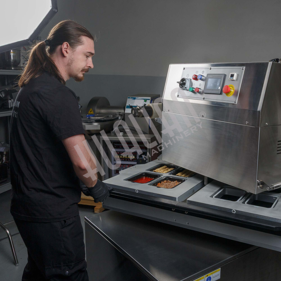 Полуавтоматический запайщик лотков ротационного типа (4 лотка,187*137*120) HVT-450R (нерж.) Hualian - Купить с доставкой по всей России - 19