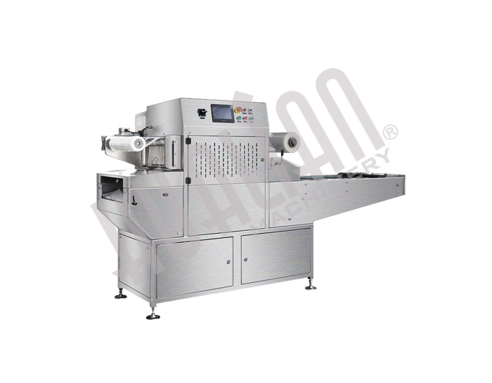 Автоматический конвейерный запайщик лотков с функцией вакуумизации и газации HVT-450A/4 V2 (210*148 нерж., скин, дв. ст. 100м3/ч) Hualian - Купить с доставкой по всей России