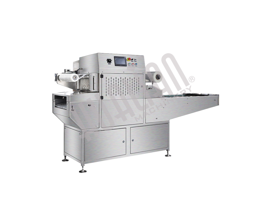 Автоматический конвейерный запайщик лотков с функцией вакуумизации и газации HVT-450A/4 V2 (210*148 нерж., скин, дв. ст. 100м3/ч) Hualian - Купить с доставкой по всей России